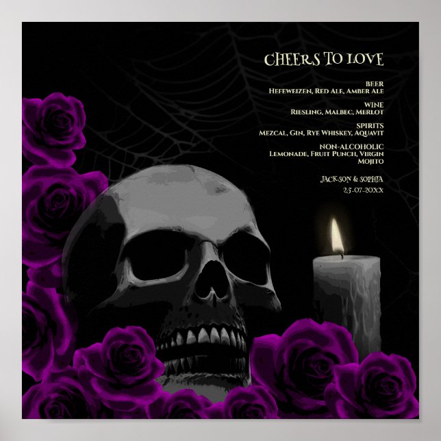 Gotische Halloween Drinks Menü Schild Skull-Rose (Vorne)