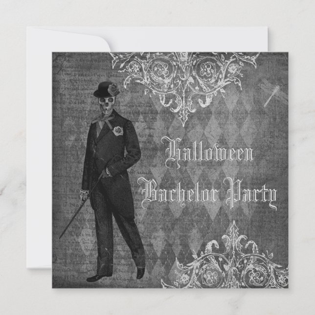 Gotische Halloween Groom Shabby Chic Bachelor Part Einladung (Vorderseite)