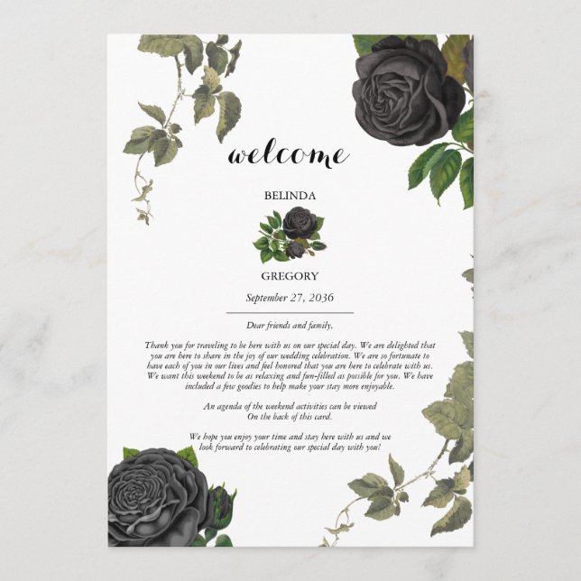 Gotische Halloween-Rose Weißer Hochzeitstag Programm (Vorderseite)