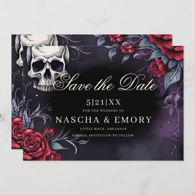 Gotische Hochzeit in Rot und Schwarz Save The Date (Vorne/Hinten)