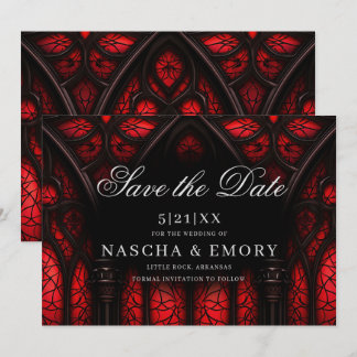 Gotische Hochzeit in Rot und Schwarz Save The Date