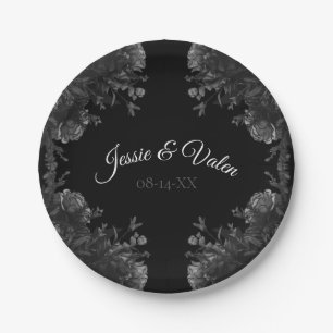 Gotische Hochzeit in Schwarz und Grau-Rose Pappteller