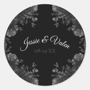 Gotische Hochzeit in Schwarz und Grau-Rose Runder Aufkleber