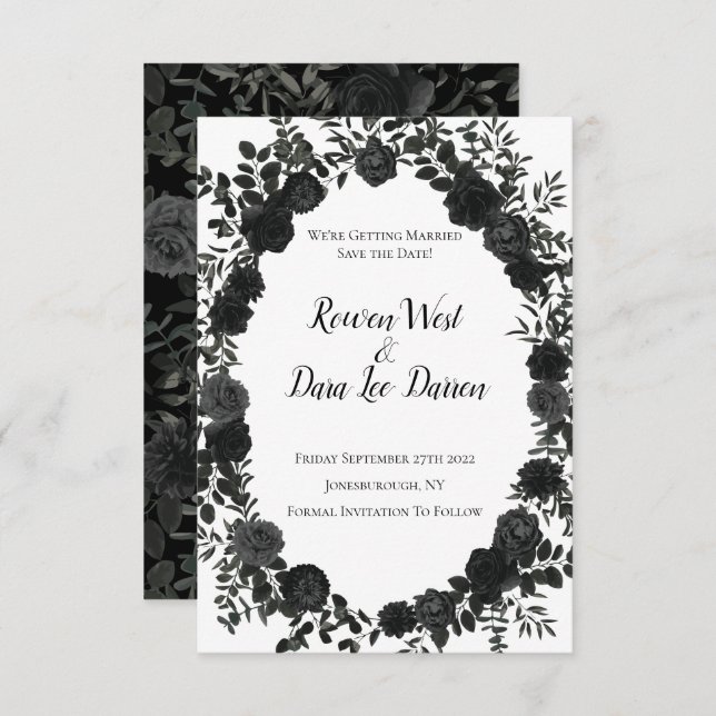 Gotische Hochzeit in Weiß und Schwarz-Rose speiche Einladung (Vorne/Hinten)