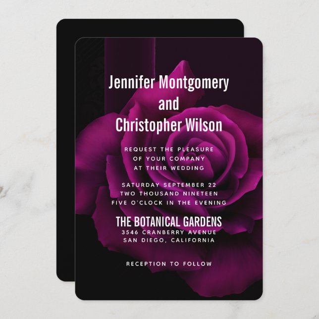 Gotische Hochzeit mit Lila Rote Rose Einladung (Vorne/Hinten)