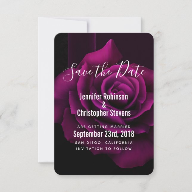 Gotische Hochzeit mit Lila Rote Rose Save The Date (Vorderseite)