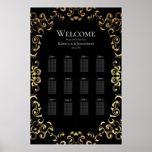 Gotische Hochzeit mit schwarzem Swirl Poster (Vorne)