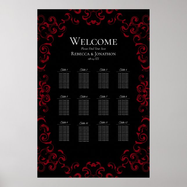 Gotische Hochzeit mit schwarzem Swirl Poster (Vorne)