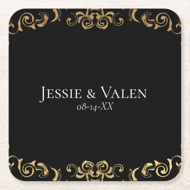 Gotische Hochzeit mit schwarzem Swirl Rechteckiger Pappuntersetzer (Vorderseite)