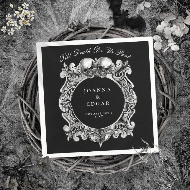 Gotische Hochzeit mit schwarzen und weißen Skullen Serviette (Black And White Skulls Gothic Wedding Napkins)