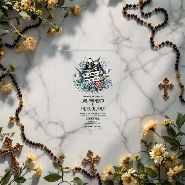 Gotische Hochzeit von "Bis zum Tod machen wir Teil Acryleinladungen ("Till Death Do Us Part" Gothic Wedding Acrylic Invitations)