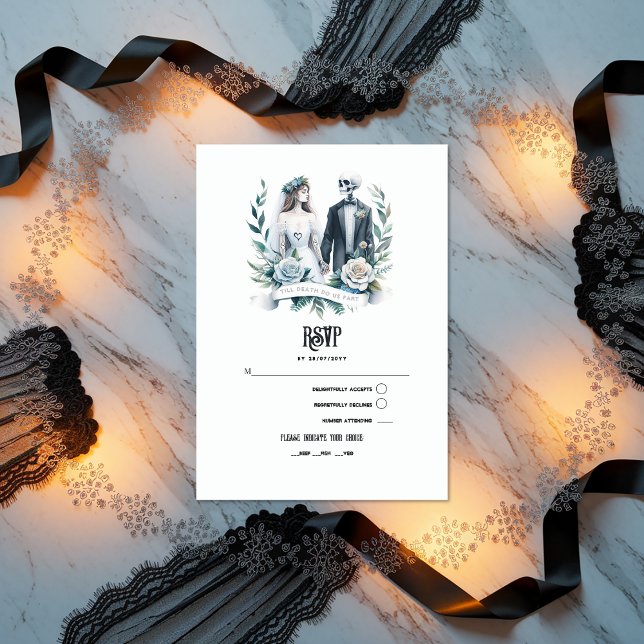 Gotische Hochzeit von "Bis zum Tod machen wir Teil RSVP Karte ("Till Death Do Us Part" Gothic Wedding RSVP Card)