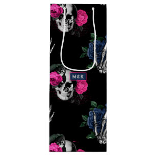 Gotische Hochzeit von Navy Blue und Pink Floral Sk Geschenktüte Für Weinflaschen