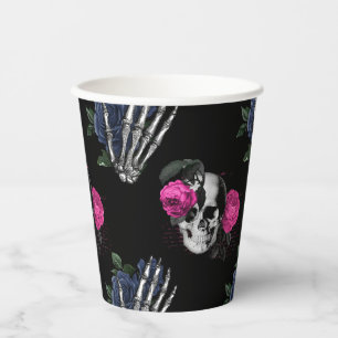 Gotische Hochzeit von Navy Blue und Pink Floral Sk Pappbecher