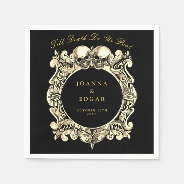 Gotische Hochzeit von Schwarz und Gold Serviette (Vorderseite)