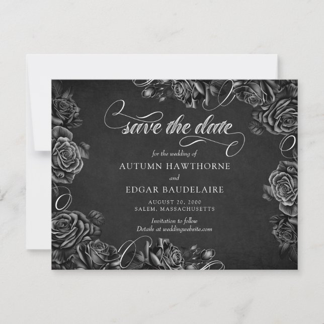Gotische Hochzeit von Schwarzen Rose Save The Date (Vorderseite)