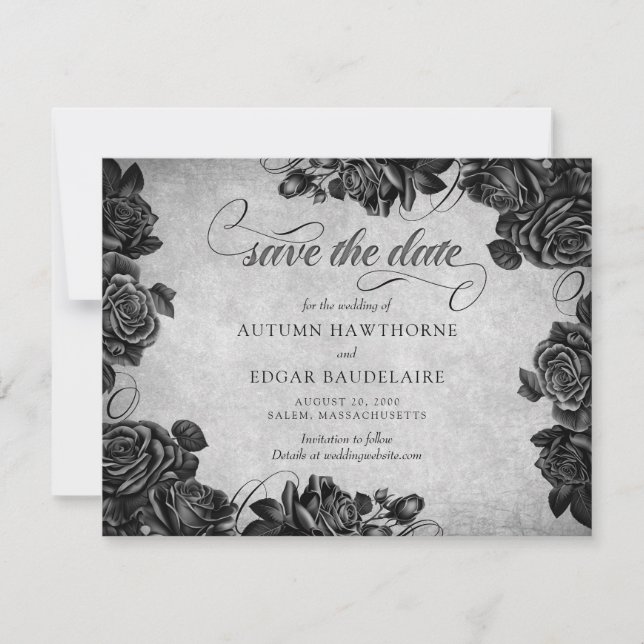 Gotische Hochzeit von Schwarzen Rose Save The Date (Vorderseite)