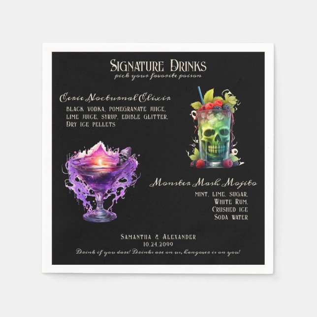 Gotische Hochzeit Whimsigoth Signature Drinks unte Serviette (Vorderseite)