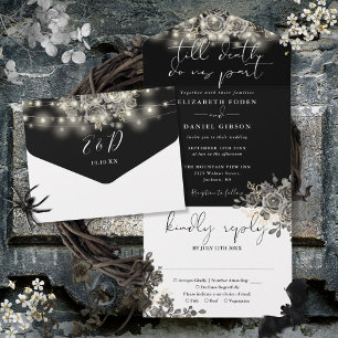 Gotische Hochzeiten mit Gold und weißen Blumenzwie All In One Einladung