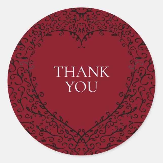 Gotische Hochzeitsaufkleber für Rotes und Schwarze Runder Aufkleber (Vorderseite)