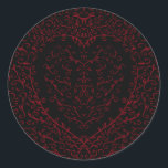 Gotische Hochzeitsaufkleber für Rotes und Schwarze Runder Aufkleber<br><div class="desc">Unsere schönen roten und schwarzen Herz-Gothic-Hochzeitskleber sind dunkel,  aber schön mit unserem künstlerischen Scrolldesign. Sie sind in einer Sammlung von mehreren Gegenständen entworfen,  sodass Ihre gesamte Hochzeit mit dem gleichen Stil koordiniert werden kann!</div>