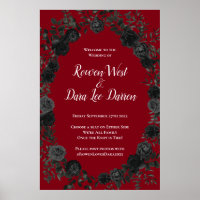 Gotische Hochzeitsfeier in Rot und Schwarz Rose Ze