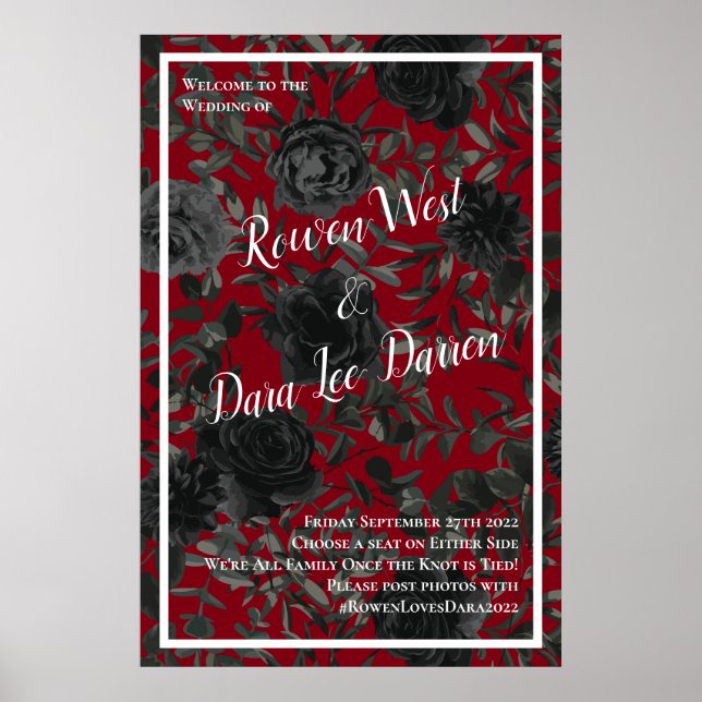 Gotische Hochzeitsfeier in Rot und Schwarz Rose Ze Poster (Vorne)