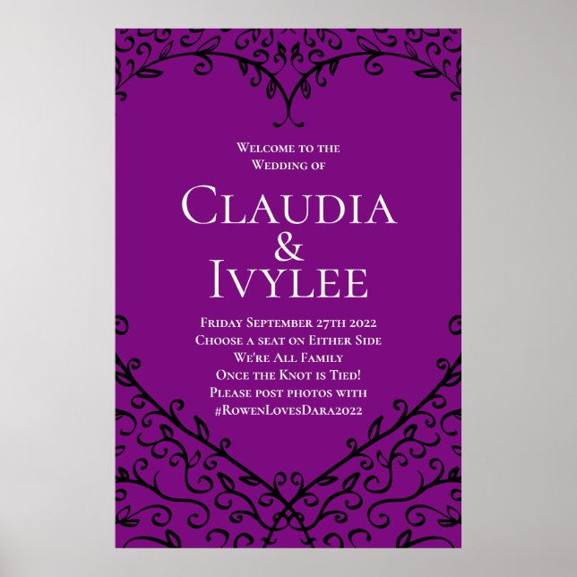 Gotische Hochzeitsfeier lila und schwarzes Herz -  Poster (Vorne)