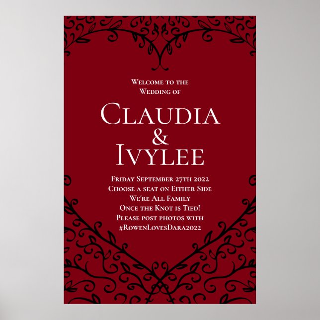 Gotische Hochzeitsfeier Rotes und Schwarzes Herz - Poster (Vorne)