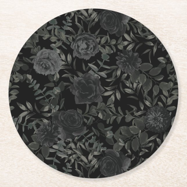 Gotische Hochzeitsfeier-Untersetzer der Rose Weiß  Runder Pappuntersetzer (Vorderseite)