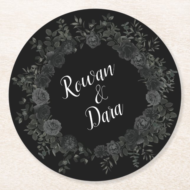 Gotische Hochzeitsfeier-Untersetzer der Rose Weiß  Runder Pappuntersetzer (Vorderseite)