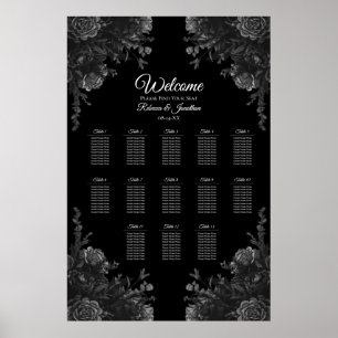 Gotische Hochzeitskarte für Schwarz-Grau-Rose Poster