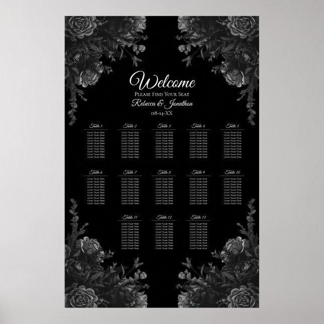 Gotische Hochzeitskarte für Schwarz-Grau-Rose Poster (Vorne)