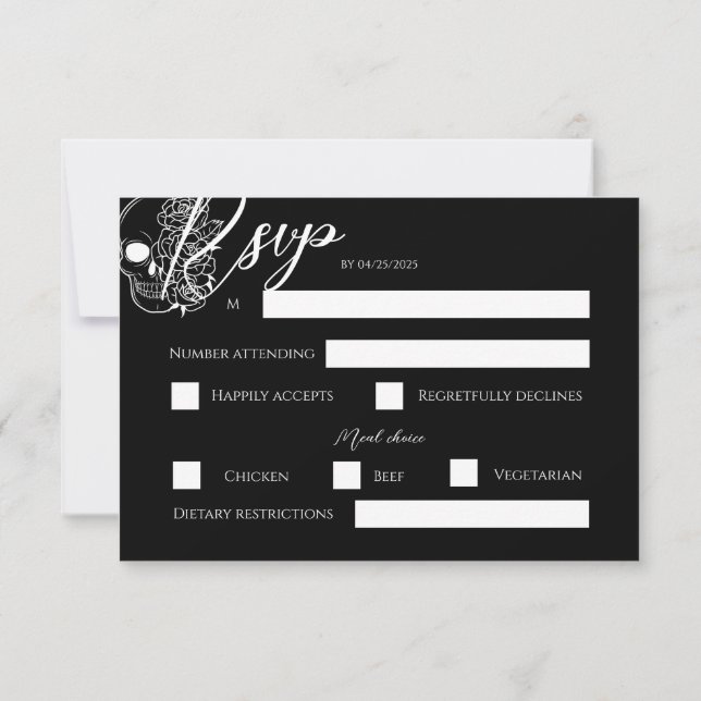 Gotische Hochzeitskarte für Schwarz und Weiß RSVP Karte (Rückseite)