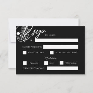 Gotische Hochzeitskarte für Schwarz und Weiß RSVP Karte