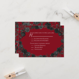 Gotische Hochzeitskarte mit roter und schwarzer Ro Einladung