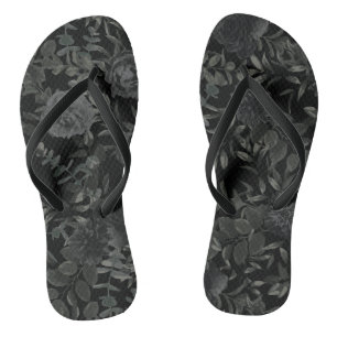 Gotische Hochzeitskippen in Weiß und Schwarz-Rose Flip Flops