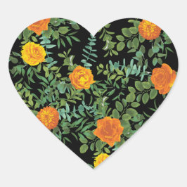 Gotische Hochzeitskollektion aus Schwarz und Orang Herz-Aufkleber