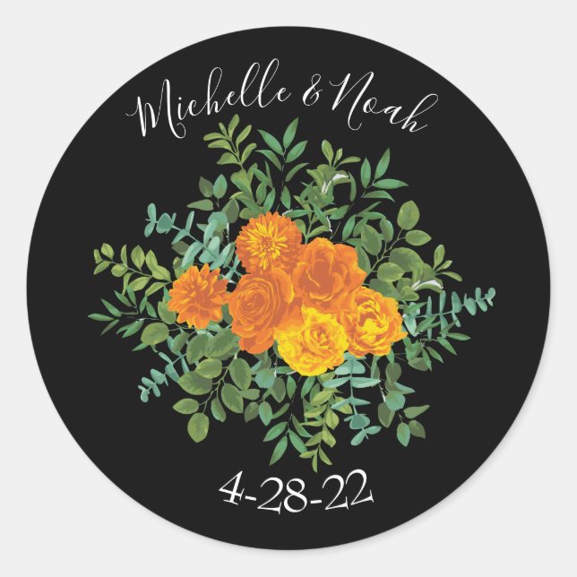 Gotische Hochzeitskollektion aus Schwarz und Orang Runder Aufkleber (Vorderseite)