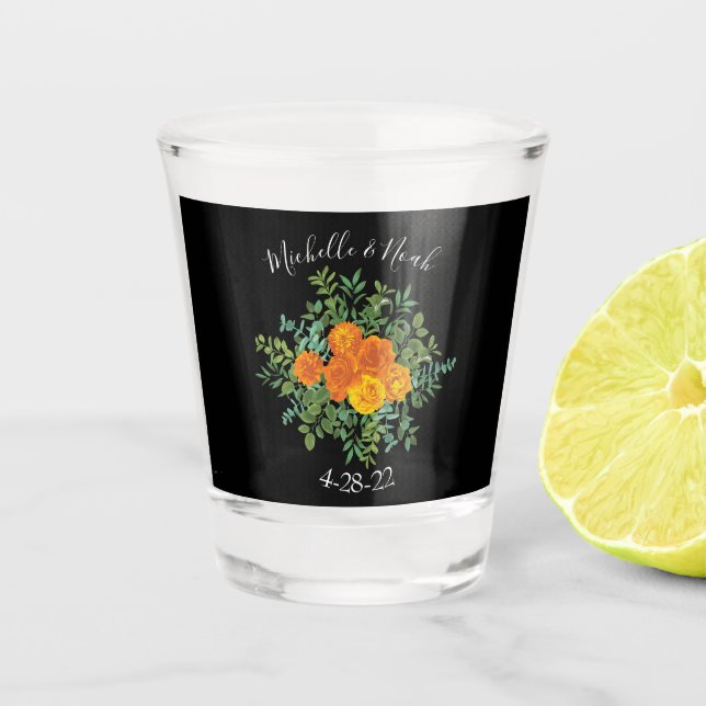 Gotische Hochzeitskollektion aus Schwarz und Orang Schnapsglas (Vorderseite)