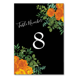 Gotische Hochzeitskollektion aus Schwarz und Orang Tischnummer