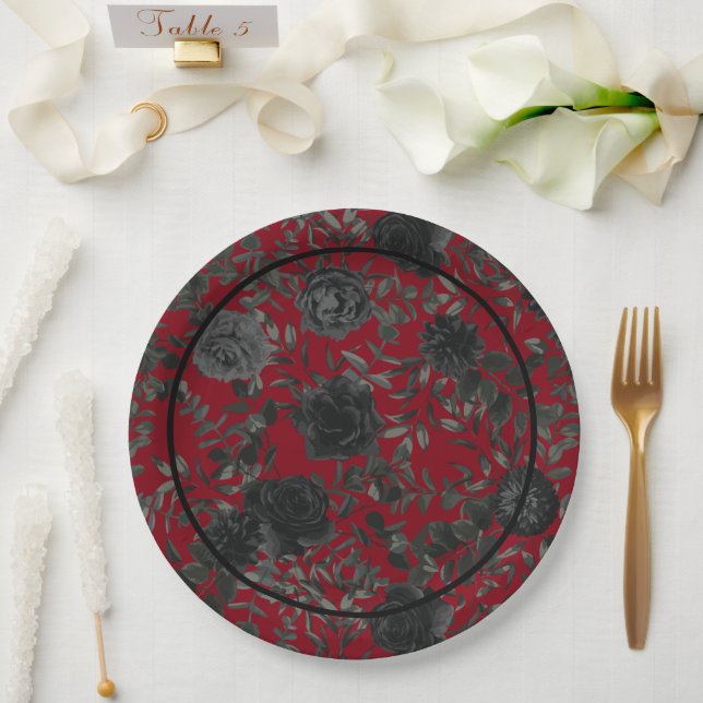 Gotische Hochzeitspapier-Teller in Rot und Schwarz Pappteller (Hochzeit)