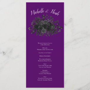Gotische Hochzeitsprogramme für lila und schwarze Menükarte