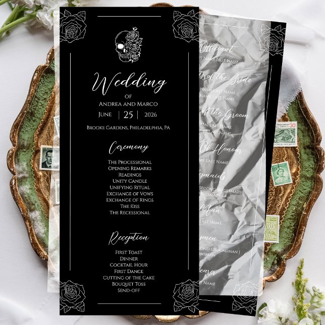 Gotische Hochzeitsprogramme für Schwarz und Weiß (Black And White Tattoo Gothic Wedding Program)