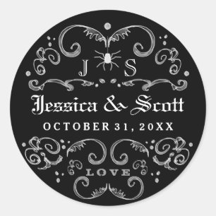 Gotische Hochzeitssymbole: Schwarz-Weiß-Halloween Runder Aufkleber