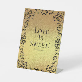 Gotische Hochzeitstil-Süßigkeiten mit Gold & Black Sockelschild