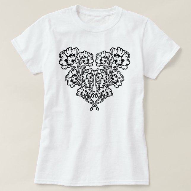 Gotische Jugendstil-Blume Herzstück T-Shirt (Design vorne)