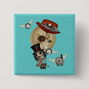 gotische Jugendstil-Heißluftballon Steampunk Art Button