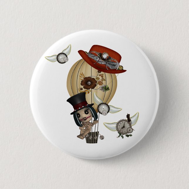 gotische Jugendstil-Heißluftballon Steampunk Art Button (Vorderseite)