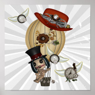 gotische Jugendstil-Heißluftballon Steampunk Art Poster